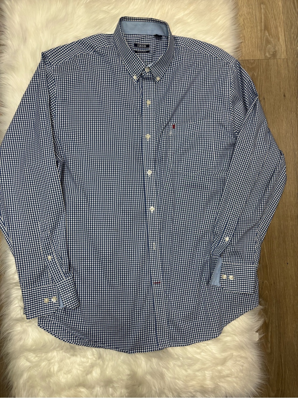 Izod Navy and White Gingham Button-Down Shirt